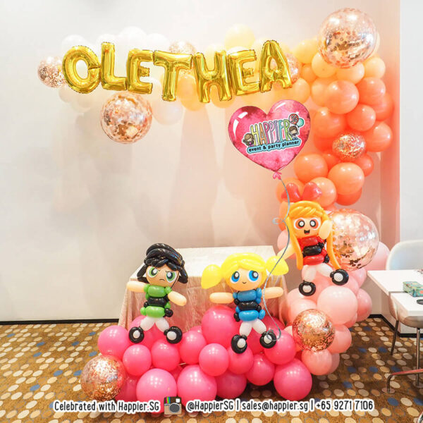 Girl 1st birthday party balloon decoration