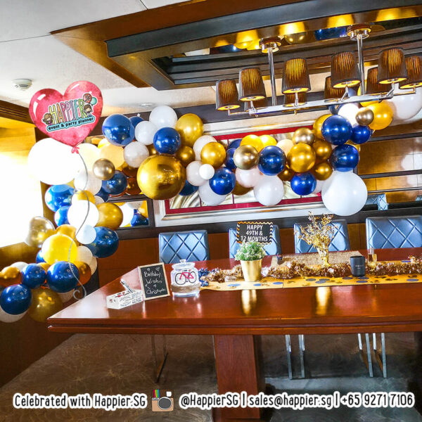 50th birthday organic balloon garland navy blue white gold