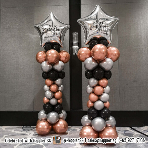 Chrome customised logo star balloon column decoration 1