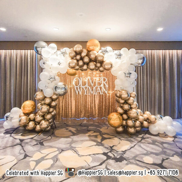 Chrome square organic balloon arch with sequin backdrop decoration